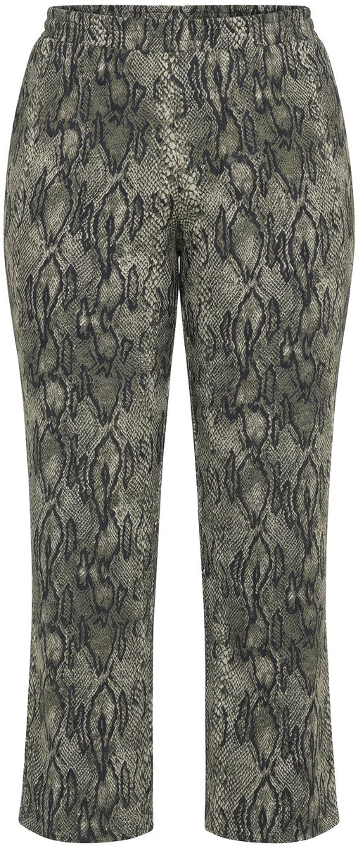 Ulla Popken - Dames - Jersey broek slangenmotief wijde pijpen - Olijfgrijs - Maat 58+
