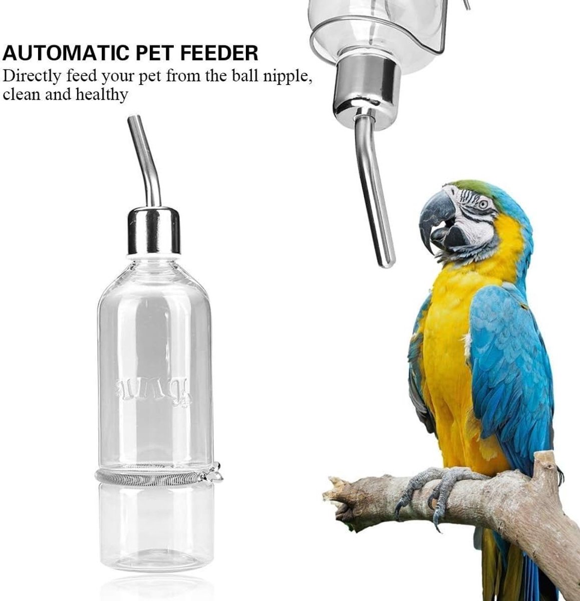 Automatische Waterdispenser voor Papegaaien en Vogels, RVS Balpen, Ideaal voor Dierenverzorging en Gemak