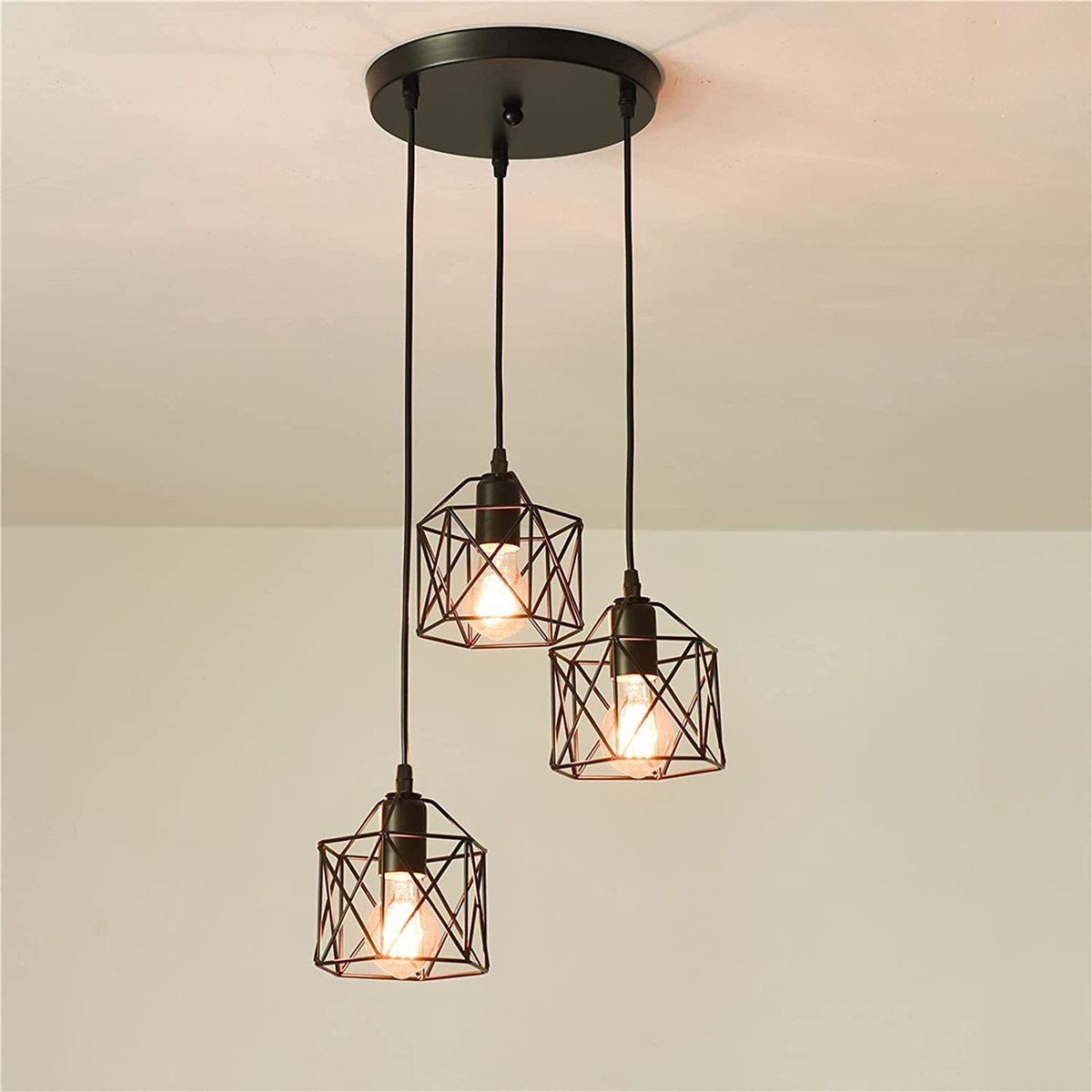 Riserva Industriële Hanglamp Zwart Vormvrij Ontwerp IJzeren Constructie Met 3 E27 Fittingen Max 60W Per Lamp 220V Zonder Lamp voor Eetkamer Woonkamer Keuken