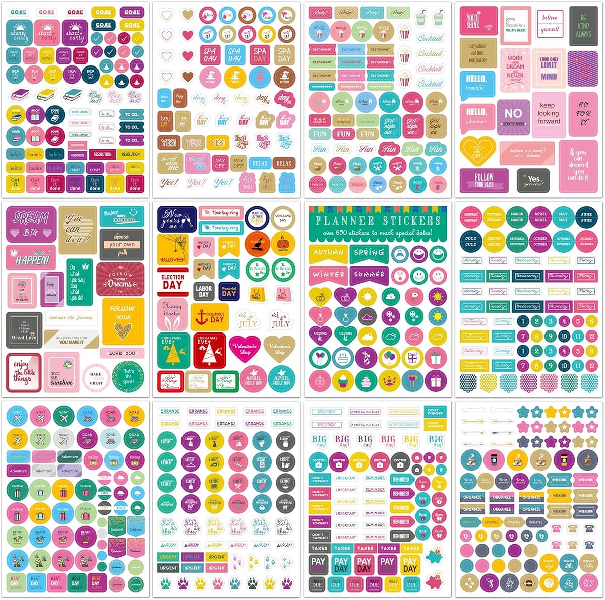 Planner stickers set - 12 vellen mini pictogrammen - veelzijdige dagelijkse planning - SnelShoppen