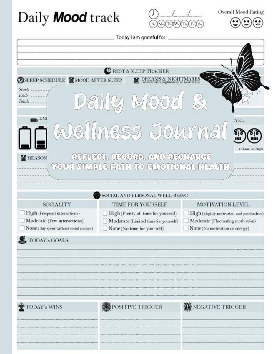 Mood & Wellness Tracker Journal - Dagelijks Dagboek - Ondersteuning voor Mentale Gezondheid - ShopVlot