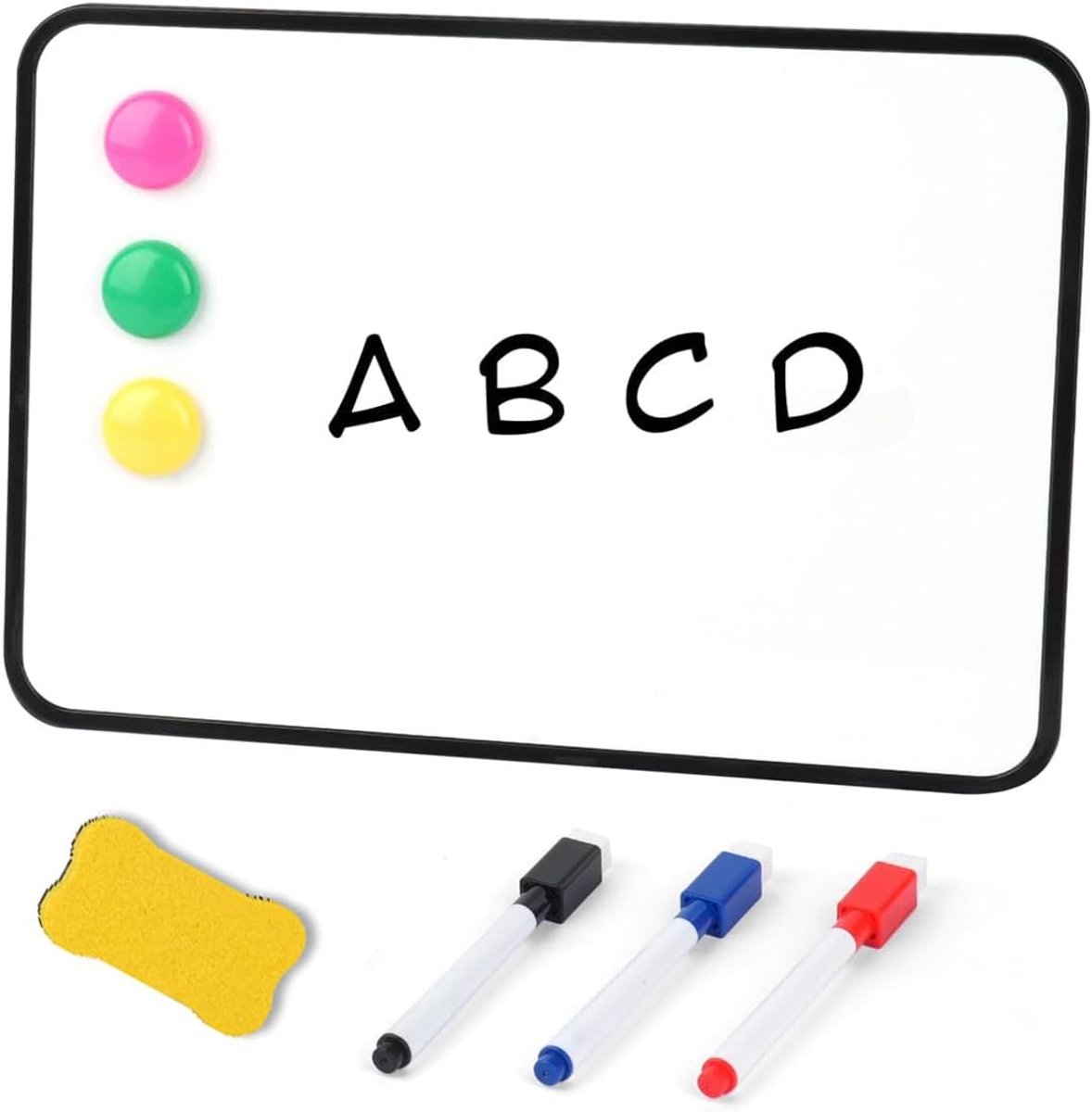 SnelShoppen - A4 Drooguitwisbaar Whiteboard, Klein Dubbelzijdig, Magnetisch, Ideaal voor School, Thuis, Kantoor, Inclusief 3 Stiften, Wisser en Magnet