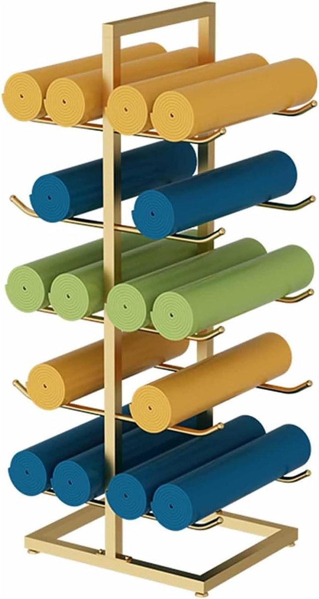 Yogamathouder - Mattenrek Opberger - Fitness Organiseren - Ruimtebesparend Ontwerp - 58 x 40 x 130 cm - Goud
