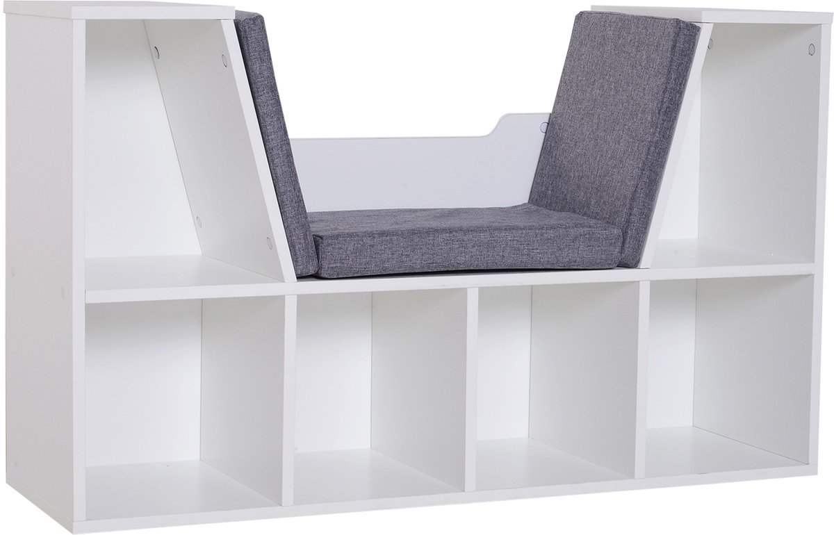 boekenrek kinderkamer - met kussen - 103 cm breed - 6 vakken - speelgoedkast