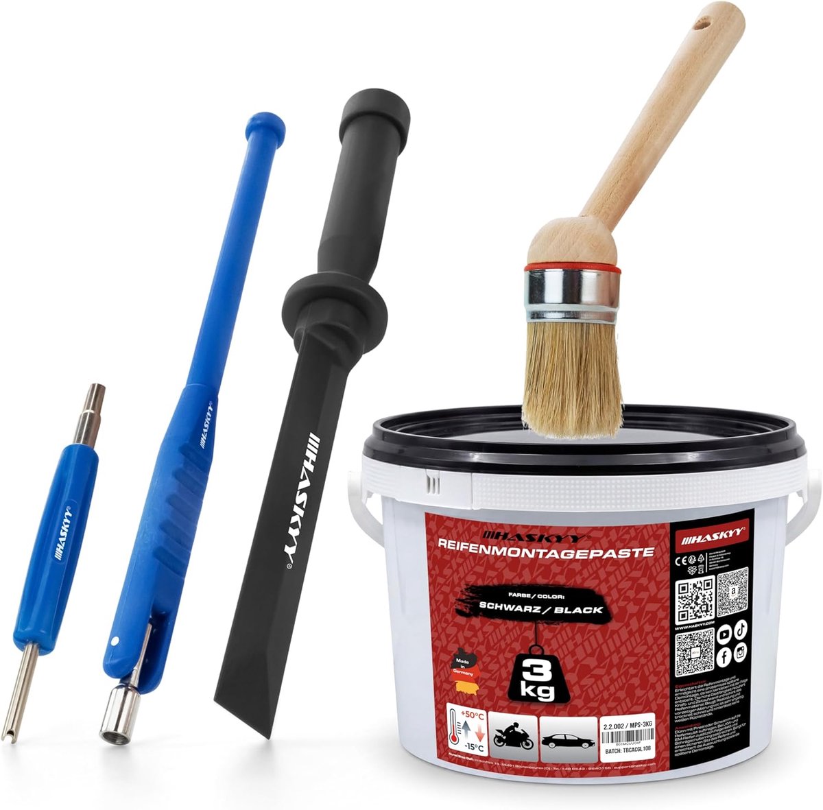 Bandenmontagepasta 3 kg - Universele set met borstel, ventielverwijderaar, schraper en ventieltrekker - ShopVlot