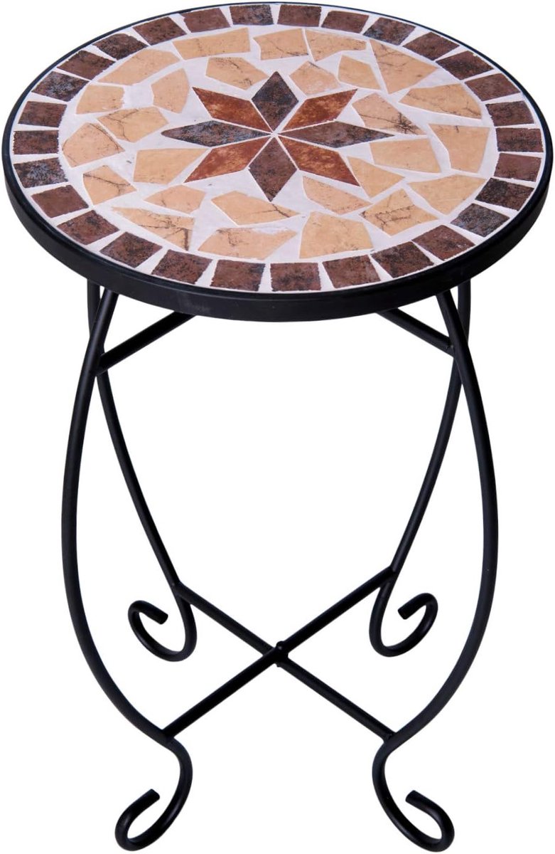 SnelShoppen - Mosaik Bijzettafel Rond Klein Tuin Balkon Tafel Bloemenkruk Bistro Tuin Tafel Plant Stand Flower Stand Weerbestendig