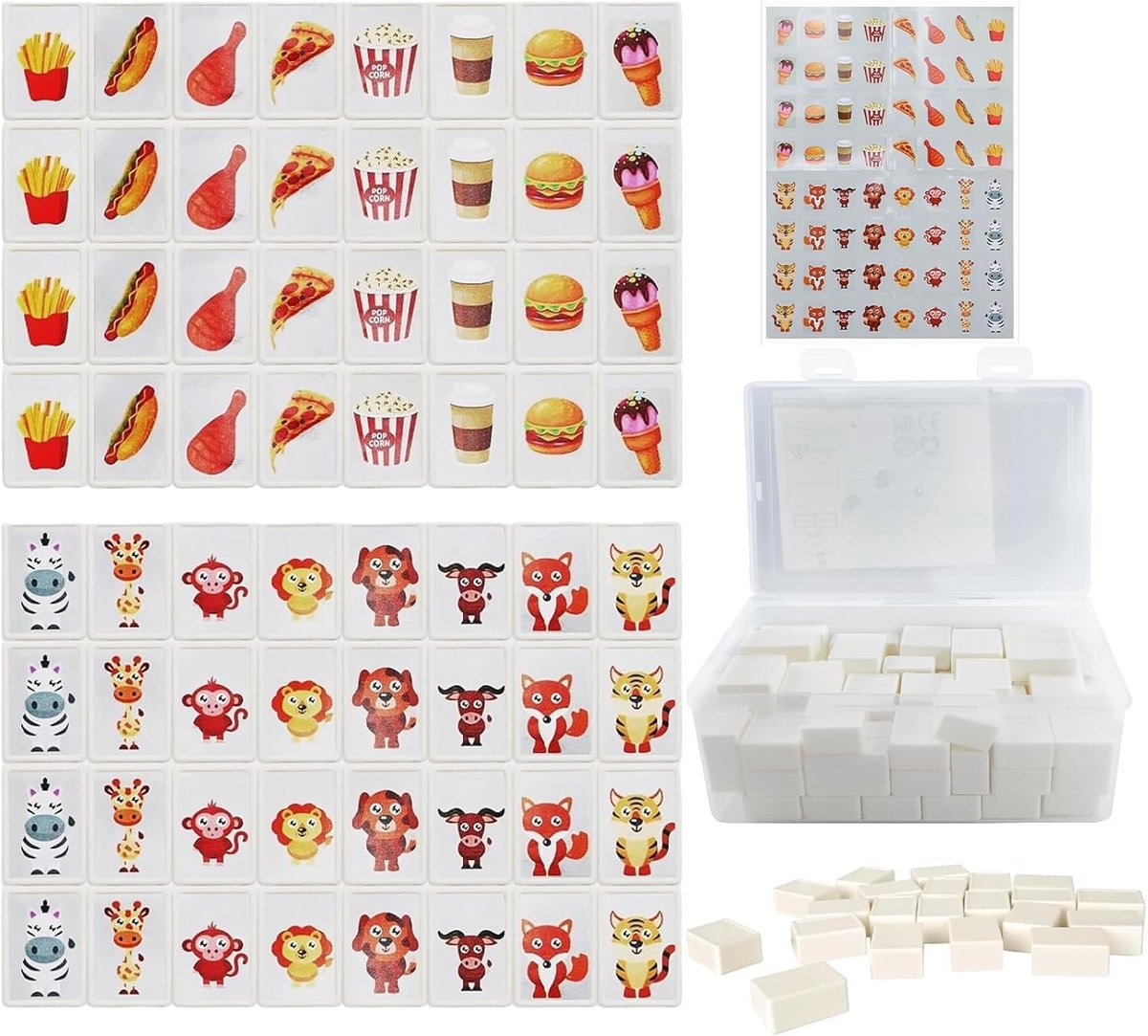 Mahjong Spel met 65 Blokken van 30 mm, Perfect voor Kinderen en Feestjes, Inclusief 64 Schattige Stickers en Zen Speelervaring