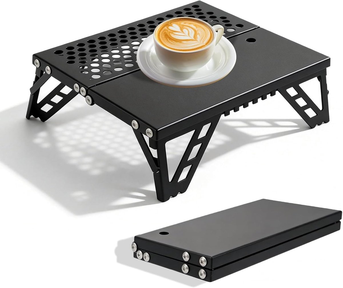Klaptafel Outdoor - Mini Tafel - Kamperen en Picknicken - Lichtgewicht Aluminium - 26 cm - Zwart