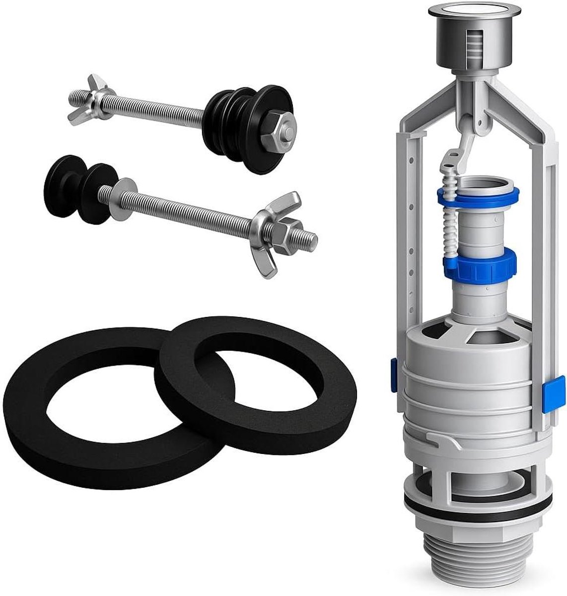 Afvoerventiel Toilet - Spoelventiel WC - Water Besparen - Stopfunctie Inbegrepen - 107 mm - Zilver