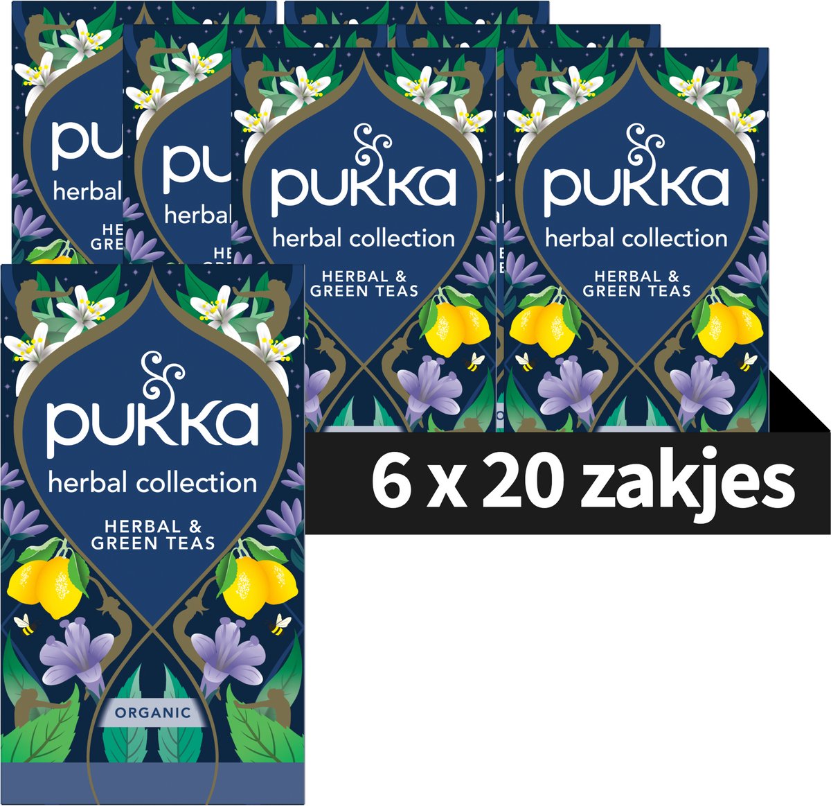 Pukka Tea Herbal Collection - 20 Theezakjes - Biologische Thee Mix - 4 Smaken - Supreme Matcha Green, Lemon Ginger, Three Mint & Night Time