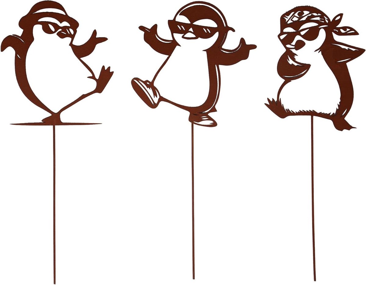 Tuindecoratie Pinguïns - Metalen Figuur - Tuin Aankleden - Unieke Roestlook - Niet gespecificeerd - Gepatineerd