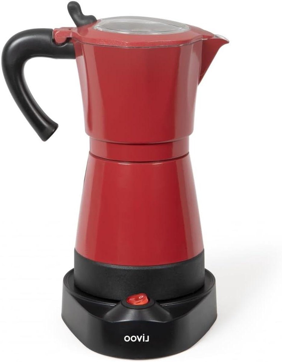 Elektrisch Koffiezetapparaat - Italiaanse Moka - Koffie Zetten - Met Warmhoudfunctie - 6 Kopjes - Chili Rood