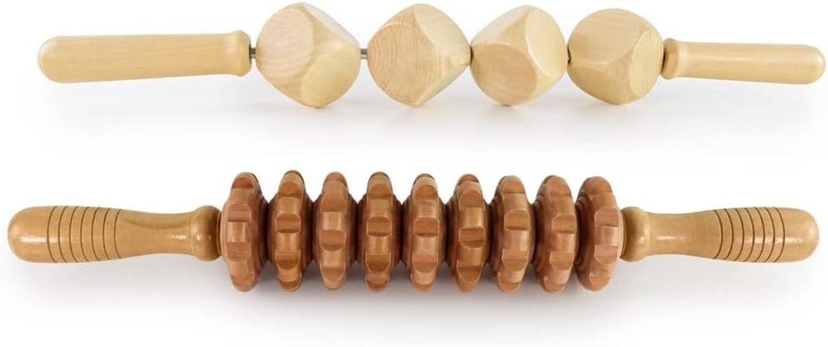 Massage Rollen Set - Hout Therapie - Lichaamsvorming - Natuurlijk Hout Materiaal - 2 Delig - Houtkleur