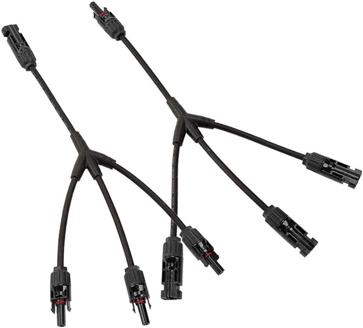 Zonne-energie Connectoren - Y-Kabel Splitters - Zonnepanelen Koppelen - Weerbestendig IP67 - 3 takken - Zwart