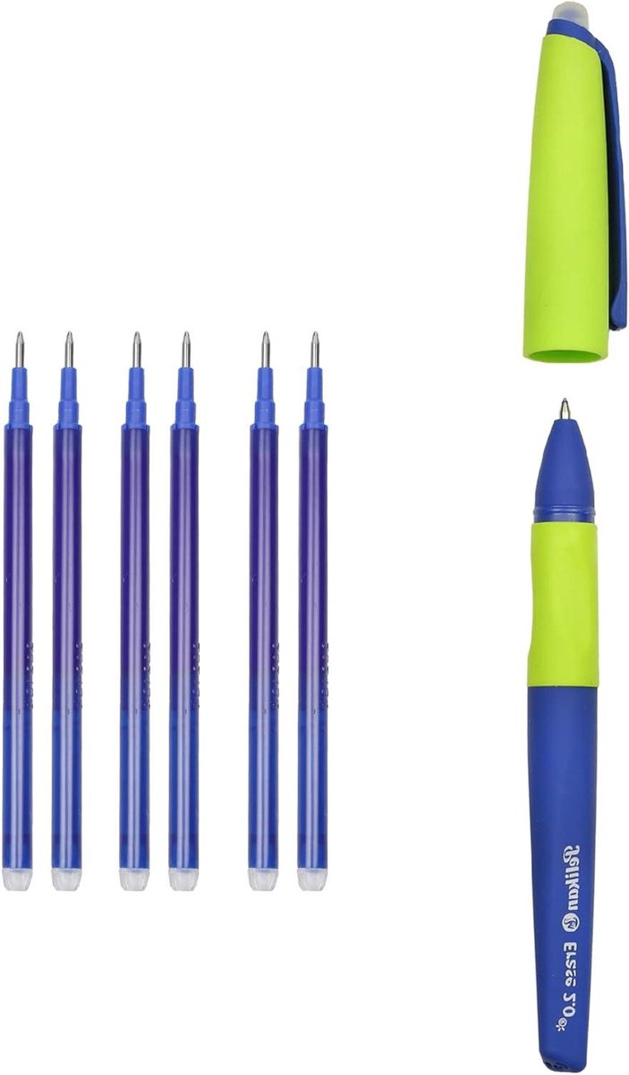 Uitwisbare Rollerpen - Pen met Gum - Fouten Corrigeren - Ergonomische Greep - 6 Navullingen - Blauw