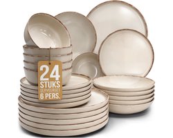 Pure Living Rustic Serviesset - Beige - 24-Delig Voor 6 Personen - Massief Aardewerk - Landelijk…