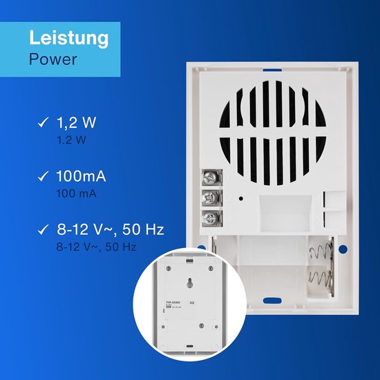 Deurbel elektr- Gong 25 melodieën 8-12VAC/01A tot 82dB 12V wit — afbeelding 3