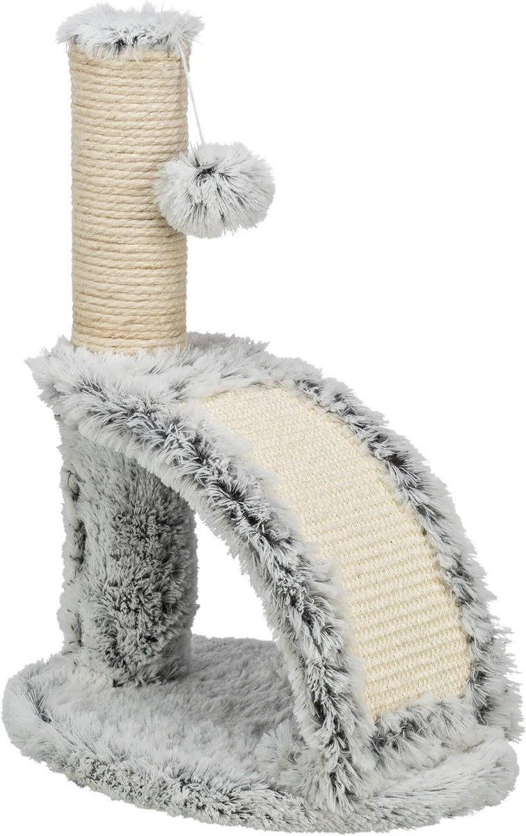 Krabpaal Junior - Katten Krabmeubel - Katten Spelen - Met Borstel - 43 cm Hoog - Wit Zwart