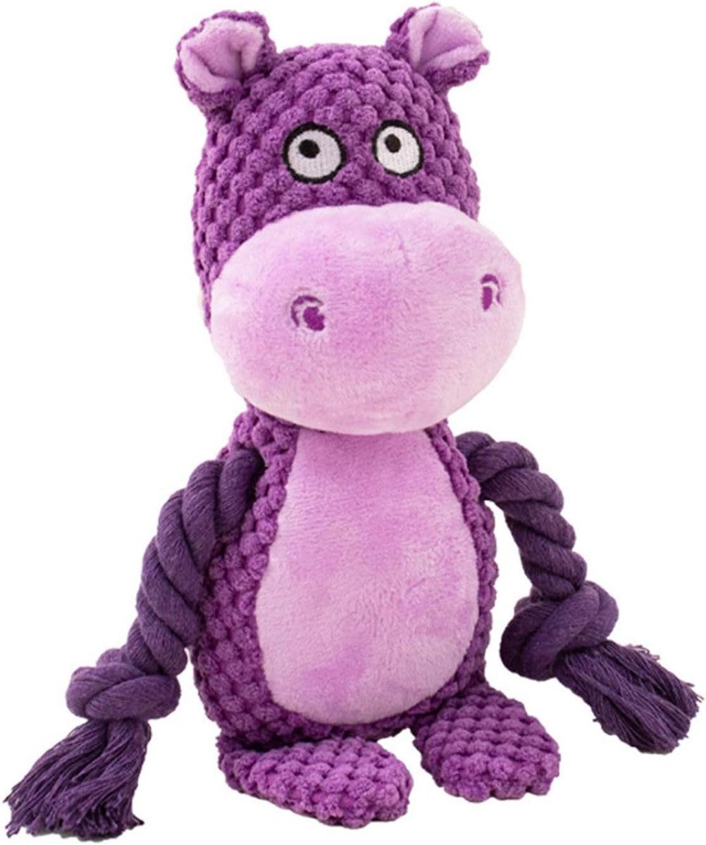 Hondenspeelgoed Nijlpaard - Kreukelspeelgoed Hond - Interactief Spel - Met Geluid - 25 cm - Paars