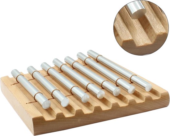 Meditatie Klokkenspel - Zeven Toon Instrument - Rustgevend Geluid - Langdurige Klank - 17 cm Lengte - Hout Zilver — afbeelding 5