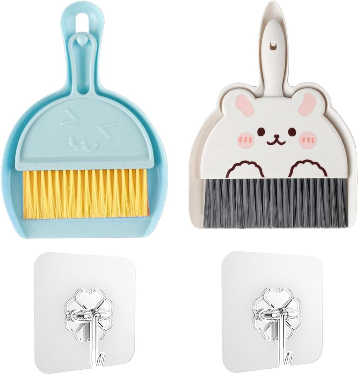 Handveger en schep - Mini veegset - Kleine oppervlakken reinigen - Zachte borstelharen - Set van 2 - Grijs