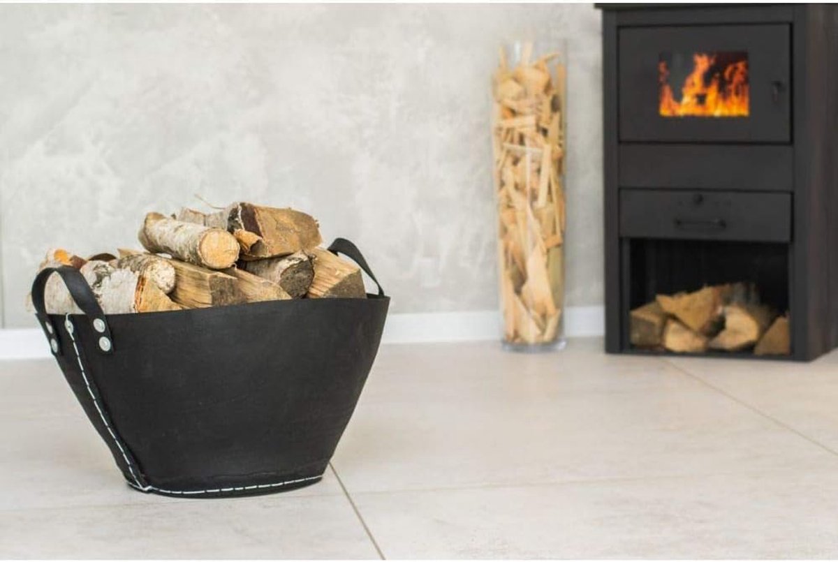 Houten mand - Opbergmand - Haardhout opslag - Gemaakt van gerecycled rubber - 34 cm hoog - Zwart — cadeau in Wonen & Interieur - foto 4