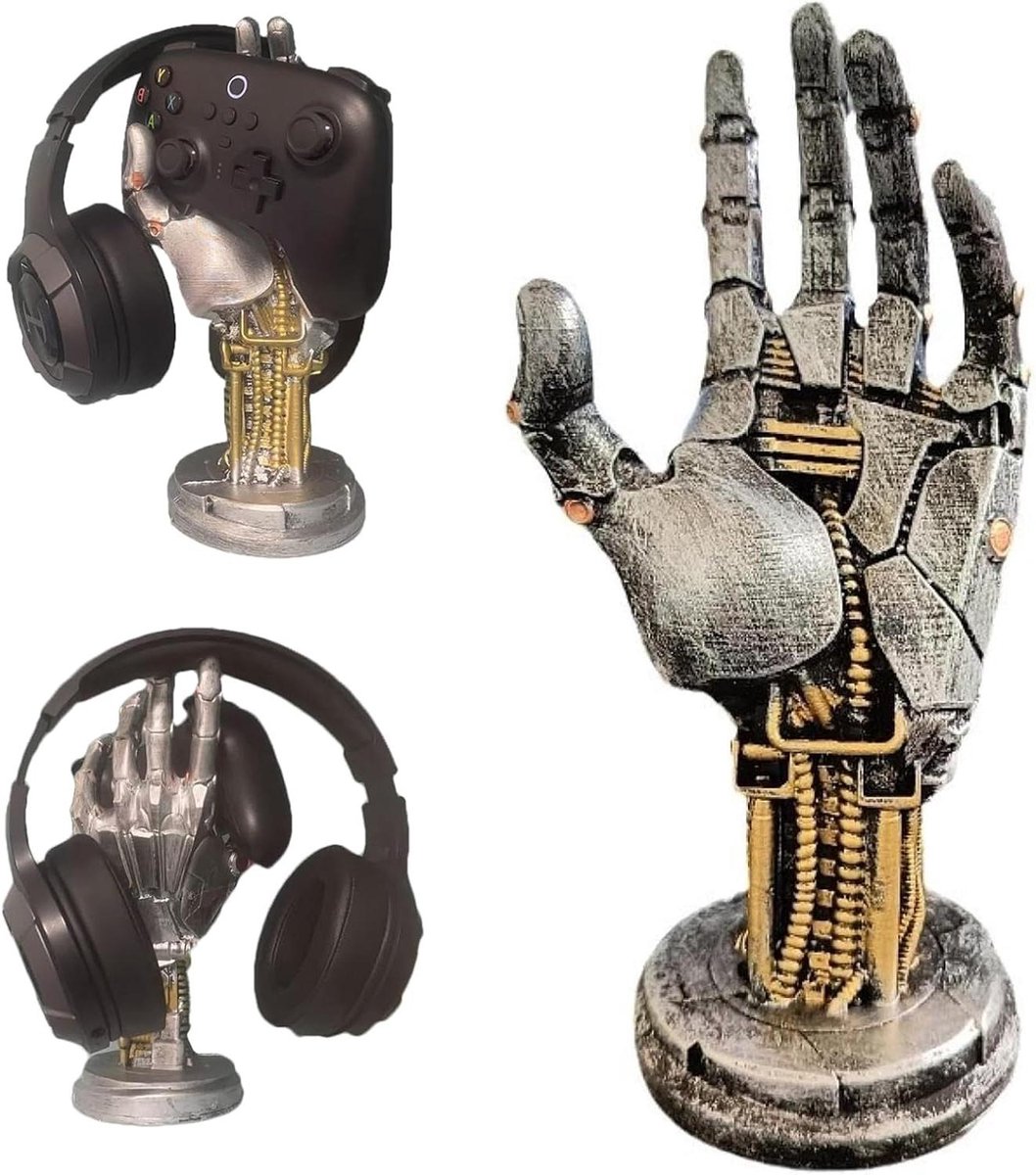 Hoofdtelefoonstandaard - Controllerhouder - Bureau organiseren - Futuristisch design - 25 cm hoog - Metaallook