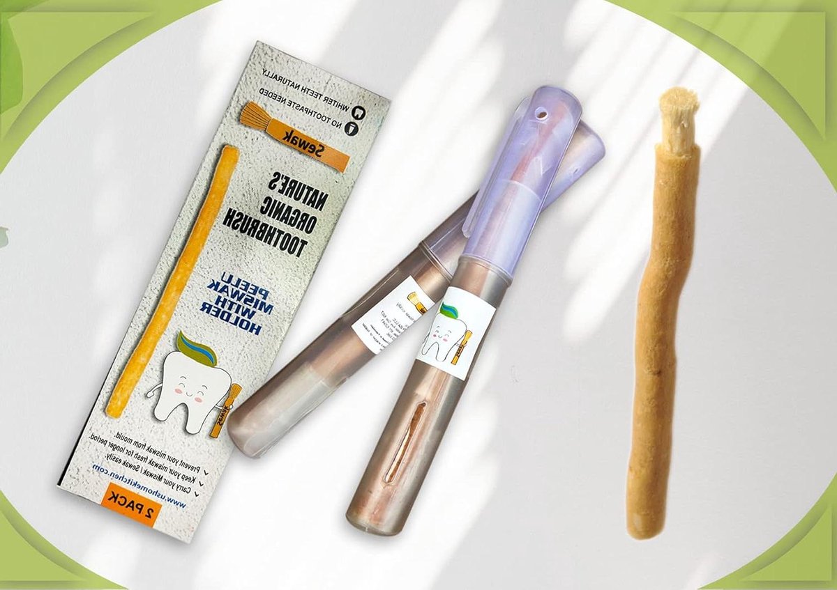 Natuurlijke Tandenborstel - Kauwstokjes - Mondhygiëne - Biologisch Gekweekt - 2 stuks - Bruin
