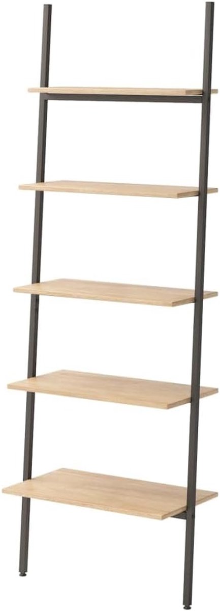 Ladderrek met planken - Opbergrek - Woonkamer Decoratie - Sterke staalconstructie - 64x34x185.5cm - Lichtbruin Zwart