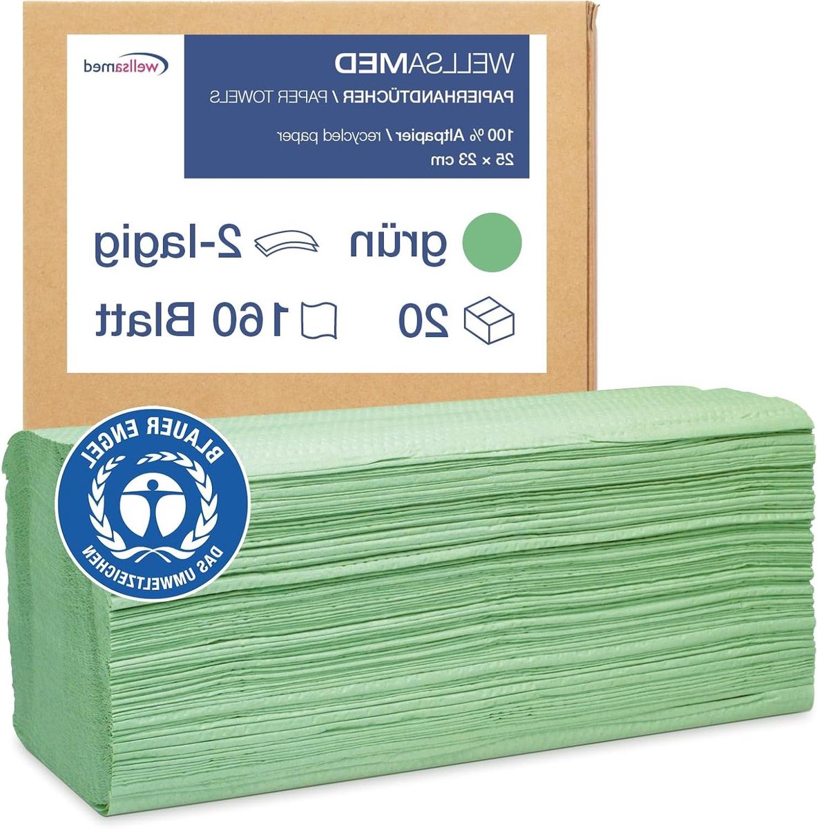 Papieren handdoeken - Vouwhanddoeken cellulose - Hygiënisch handen drogen - Scheurvast en pluisarm - 3200 vellen - Groen