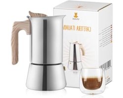 Espresso Maker - Moka Pot - Koffie Zetten - Geschikt Voor Alle Vuren - 6 Koppen - Zilverkleurig