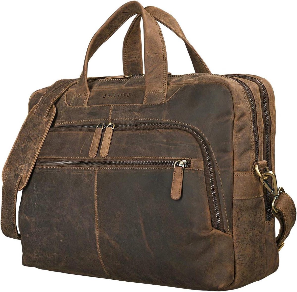 Schoudertas Leer - Laptoptas Werk - Zakelijk Gebruik - Veelzijdig Ontwerp - 15.6 Inch Laptop - Antiek Bruin