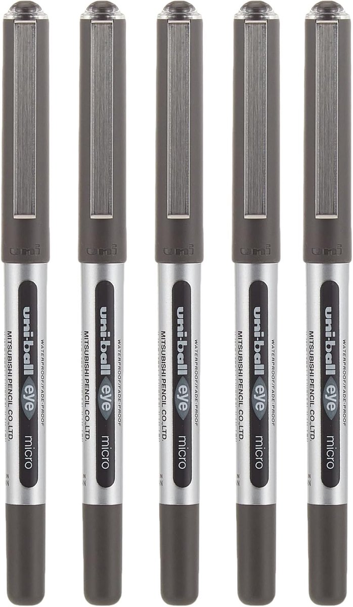 Thijox - Uni-ball Eye Micro Rollerballpen Set van 5 Stuks Zwart - Fijnschrijver, Ideaal voor School, Kantoor en Creatieve Projecten