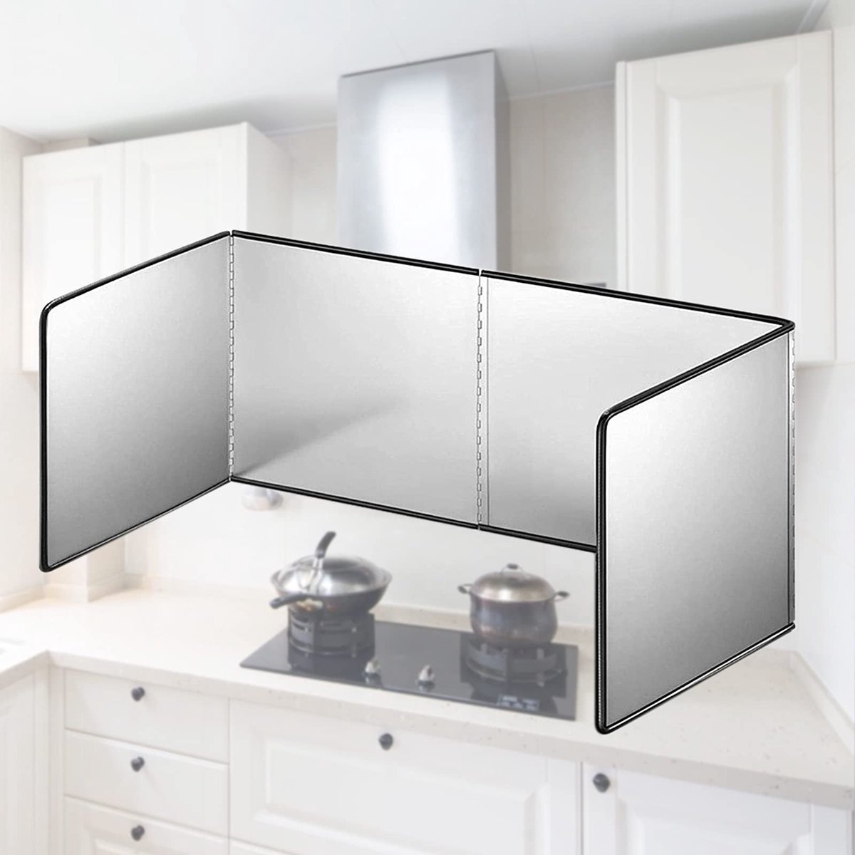 Dailygoods- Spatbescherming Roestvrij Staal - Opvouwbare Keukenspatplaat - Olierookgeleiding - Spatwaterdicht - Keukenfornuis - Afmetingen 30 x 80 x 40 cm - Spatscherm