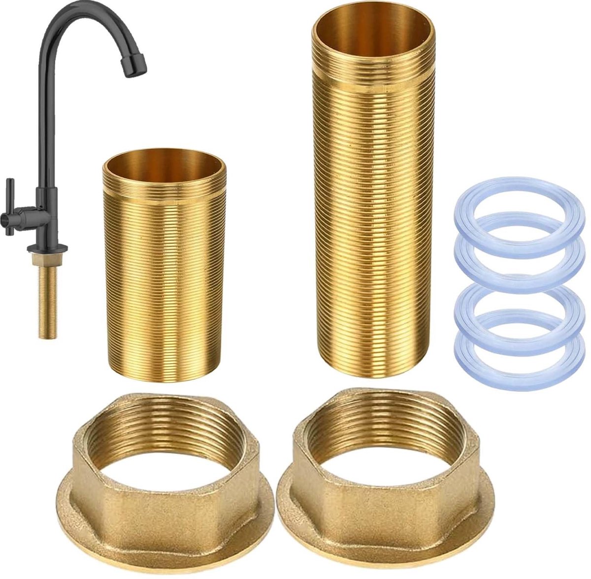 Dailygoods- Koudwaterkraanarmatuur verlengde M32 x 10/15 cm - Blinde Stoppen - Waterdichte Stoppen - Schroefdraadbuis - Rubber Ringen - Afdichting verbeteren - Kraanaccessoires