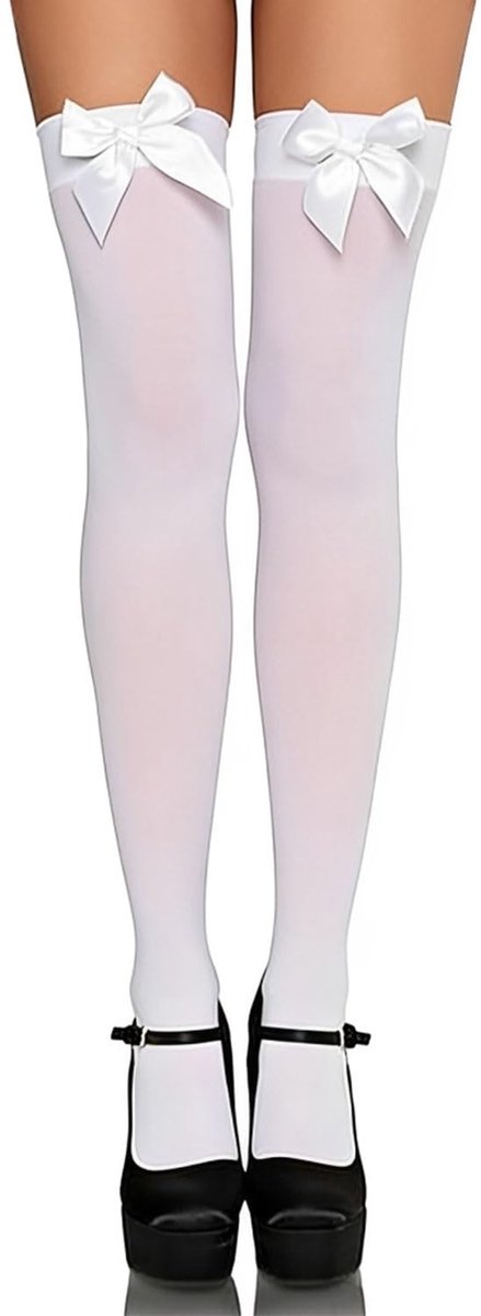 Dailygoods- Kniestrümpfe - Witte Kousen met Vlinderknoop - Sexy Kostuum Kousen - Hoogwaardig Nylon - Comfortabele Pasvorm - Duurzaam en Elegant