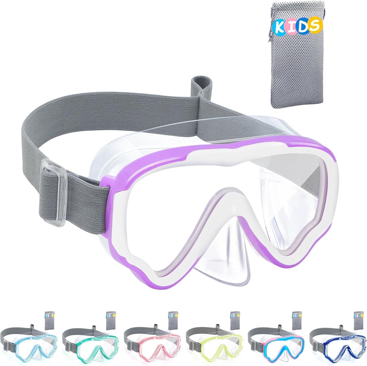 Thijox - Vvinca Duikbril Kinderen, Snorkelmasker met Stoffen Band, Anti-lek Panorama 180 Graden, Zwembril voor Jongens en Meisjes van 3-13 Jaar