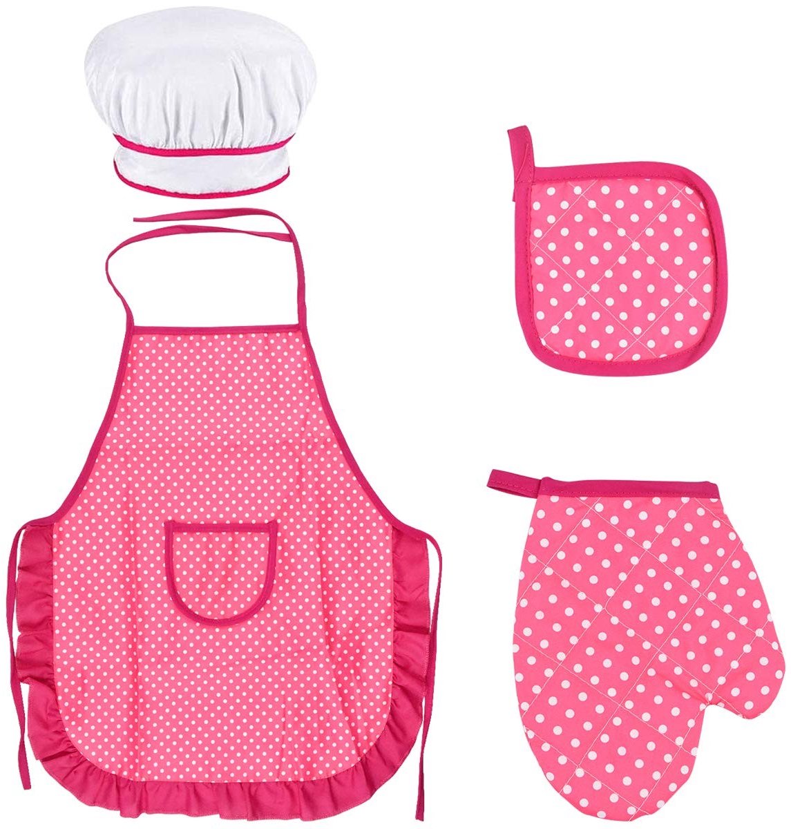 Dailygoods- Kookset voor Kinderen - Verstelbaar Kookschort - Kinderkookmuts - Ovenhandschoen - Hittebestendige Mat - Geschikt voor Leeftijd 3-8 Jaar - Kinderschoort