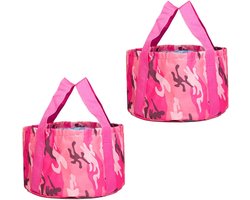 Thijox - Campingkommen 2 stuks, inklapbaar, wateremmer van Oxford-stof, draagbaar, 15 liter, blauw en roze, ideaal voor kamperen, tuinieren, outdoor-a
