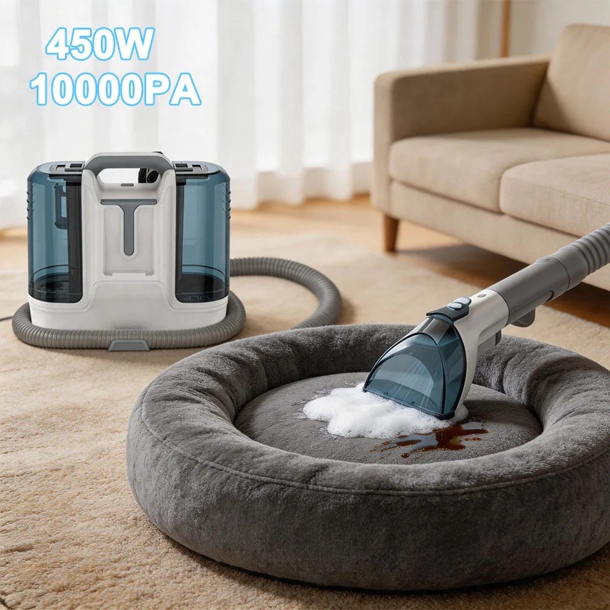 Dailygoods 450W Draagbare Tapijtreiniger 10kPa Krachtige Zuigkracht Handheld Stofzuiger voor Stoffen, Banken, 1.8L Dubbe