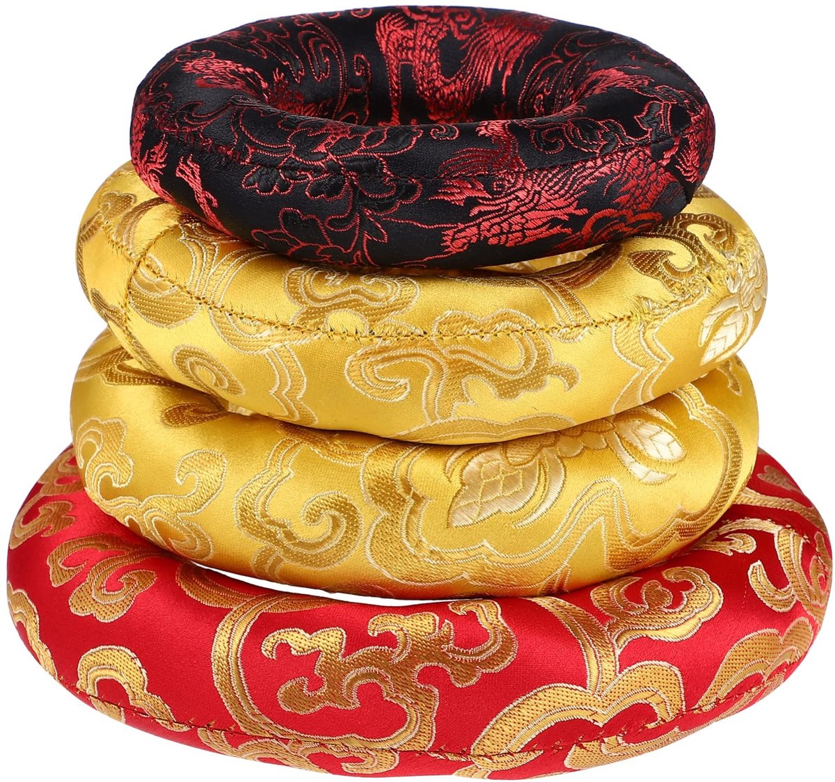 Dailygoods - Vaguelly Tibetaanse klankschaalkussens, 4 stuks, 10/12/14/16 cm, katoenen pad met traditionele patronen, gesorteerde kleuren