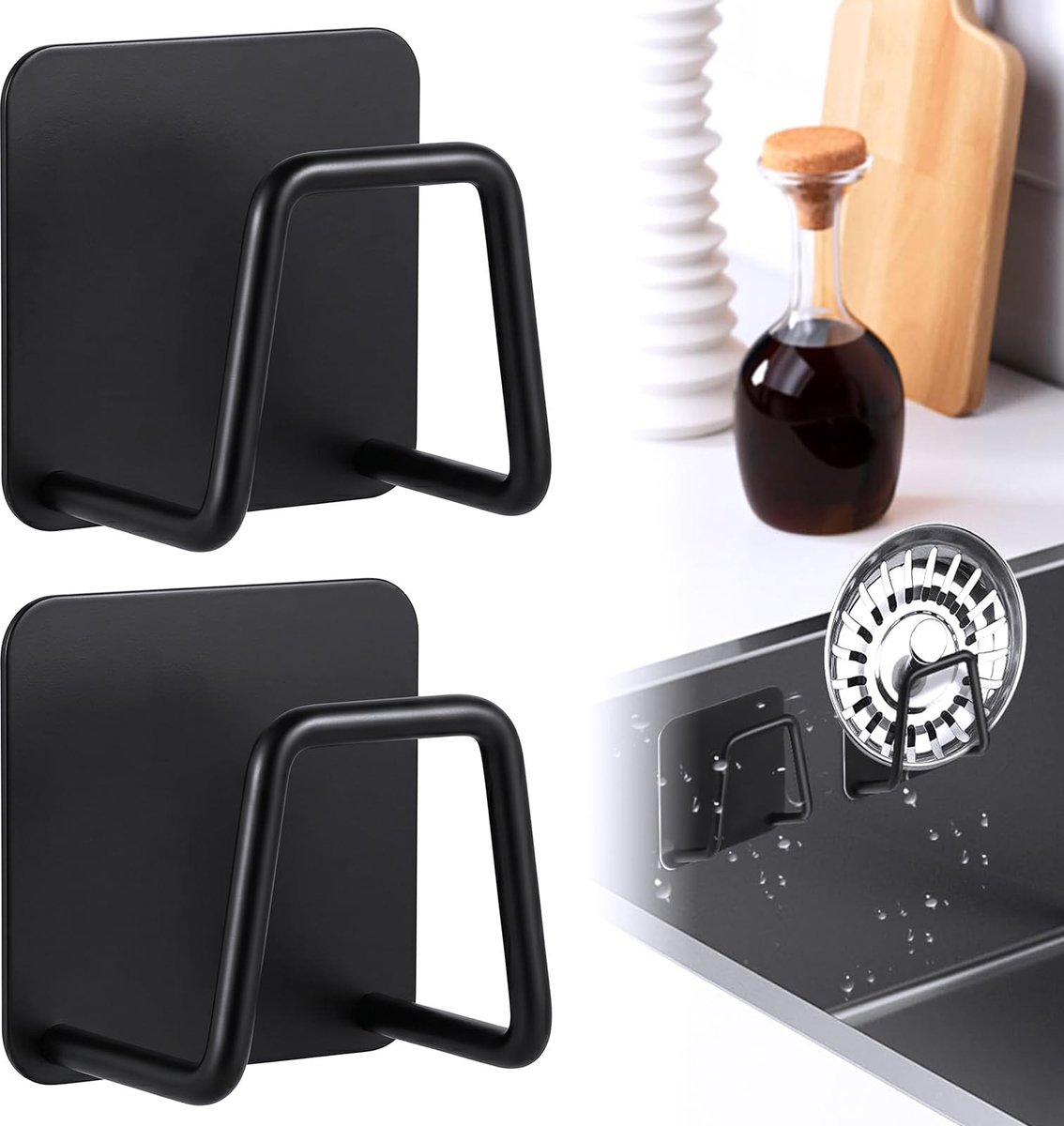Dailygoods - Zelfklevende Sponshouder voor de Keuken - 2 Stuks Roestvrij Staal zonder Boren
