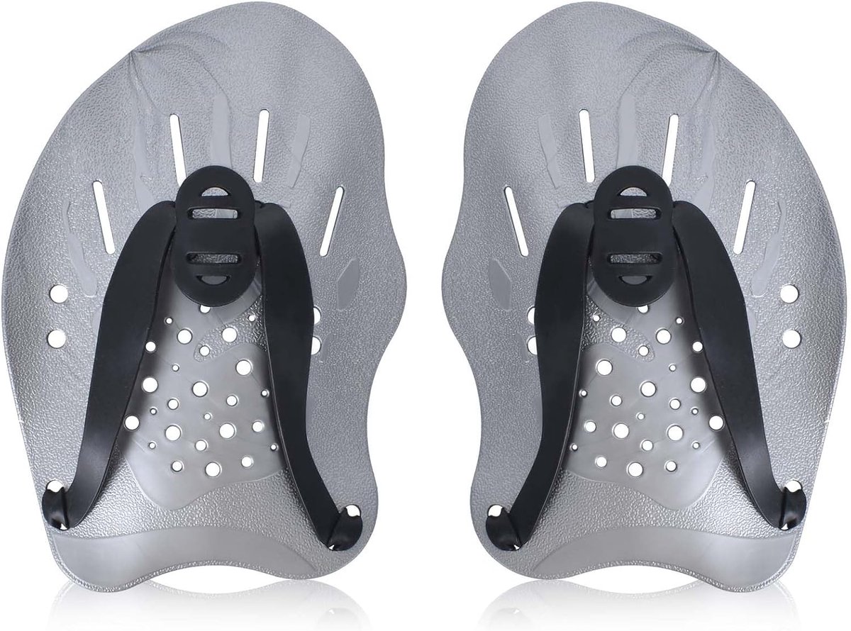Thijox - Paar handpeddels voor zwemmen, ergonomische zwempeddels hand volwassenen, grijze zwemaccessoires met verstelbare riemen, zwemtrainingshulp vo
