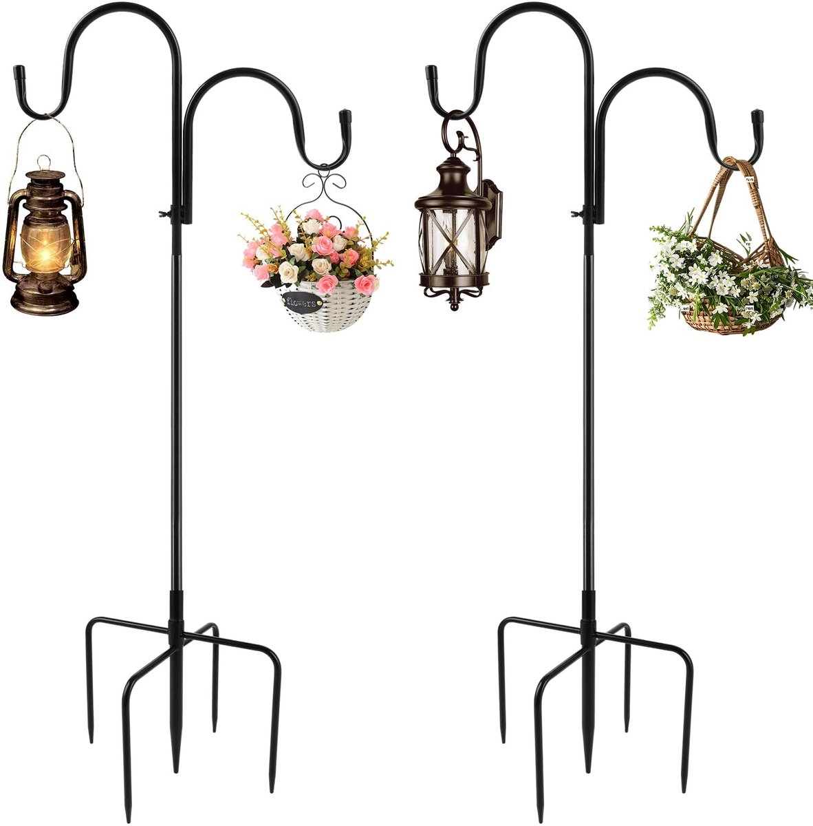 Dailygoods- Herdershaken 200 cm - Dubbele Haken - Tuinstokken - Vogelvoederdispenser - Bloembak - Windgong - Verstelbaar met 5-punts basis - Tuinstok