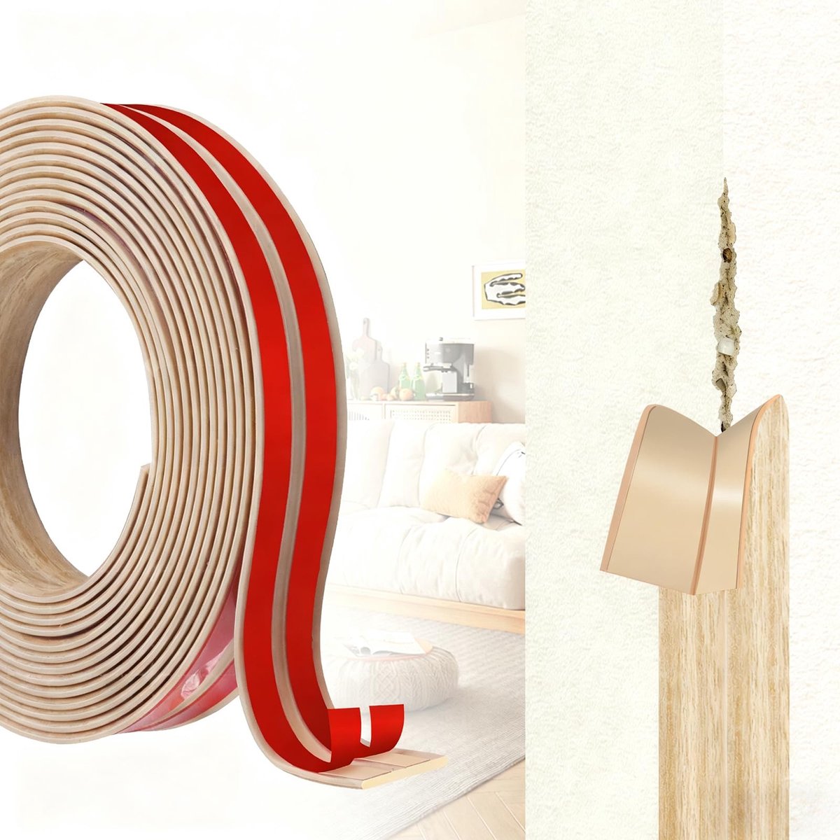 Dailygoods- Plint 3 m - Zachte PVC-randbescherming - Hoeklijst - Waterdicht - Eenvoudige montage - Duurzaam en gemakkelijk te reinigen