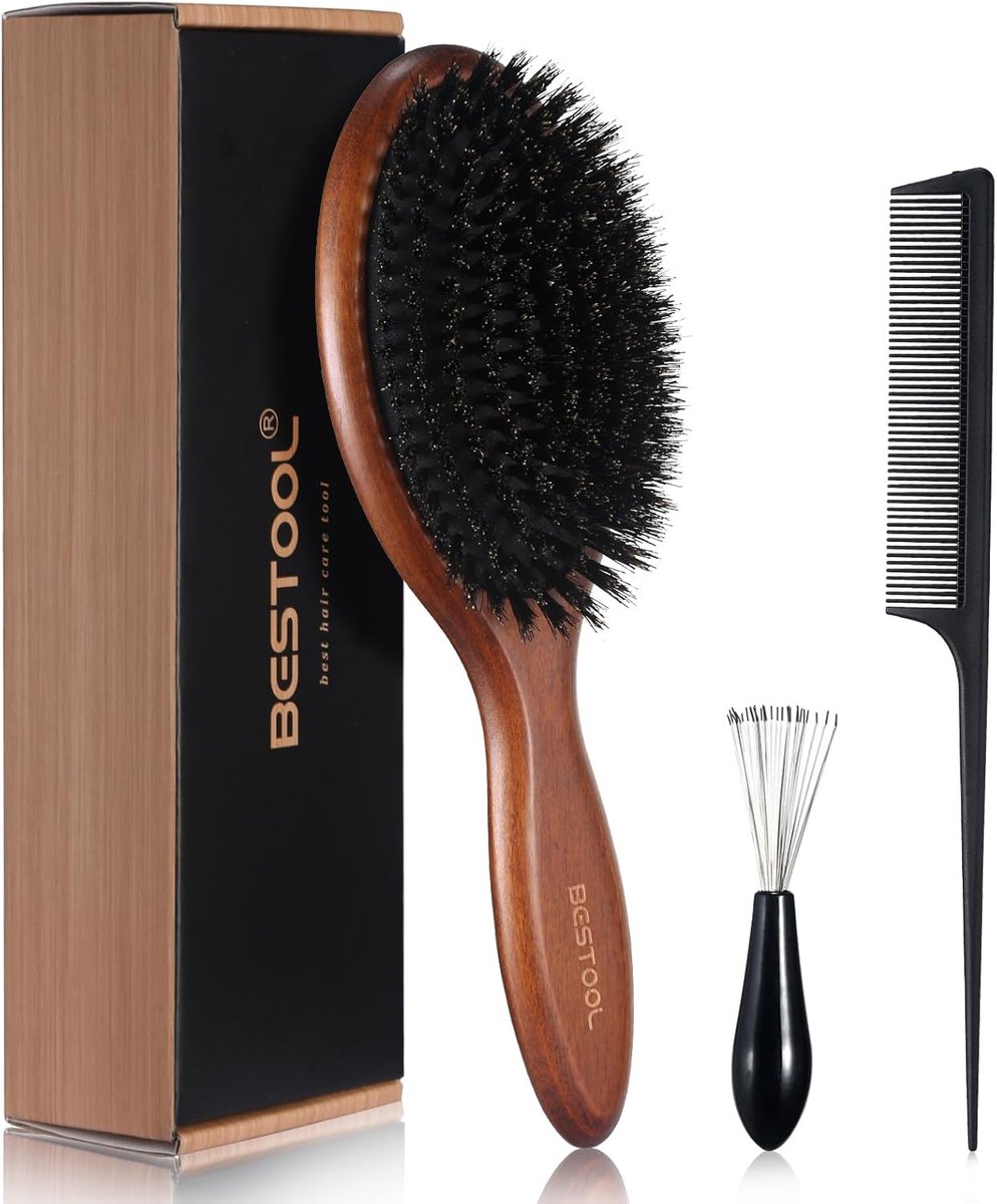 Thijox - Haarborstel van Wildzwijnharen voor Dames, Heren en Kinderen - Natuurlijke Beuken Handvat - Ideaal voor Dun, Fijn Haar - Verbeter Haartextuur