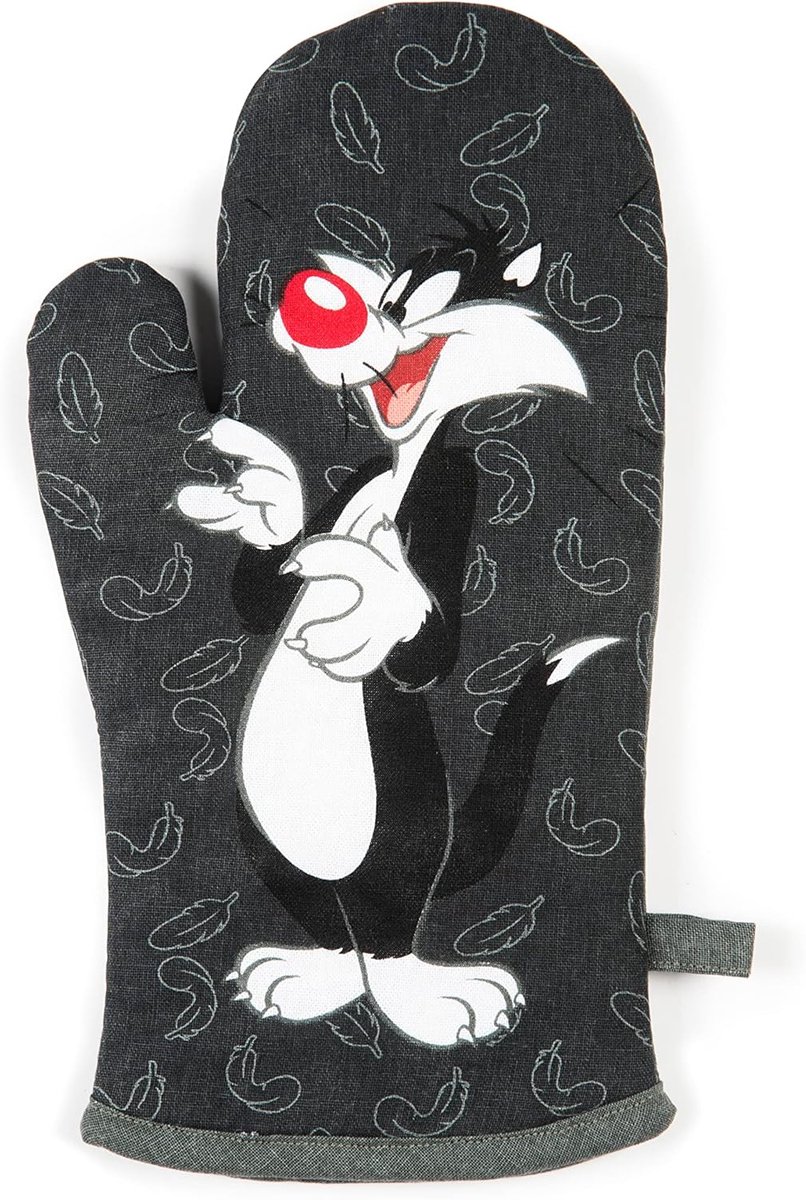 Thijox - Gewatteerde Ovenwant Sylvester Tunes, 32,5x16,5 cm, 100% Katoen, Polyester Vulling, Keukenaccessoire voor Hete Pannen en Bakplaten