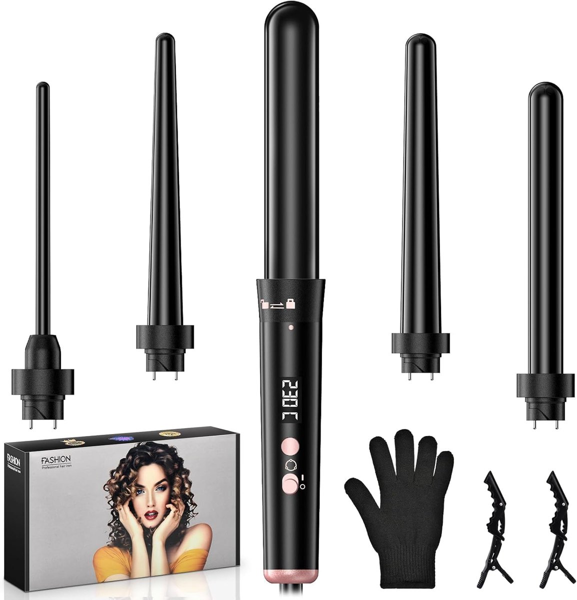 Thijox - 5-in-1 krultang voor Perfecte Krullen, Golven en Steil Haar, Professionele Haarstyler met Verwisselbare Opzetstukken, Ideaal voor Feestjes en