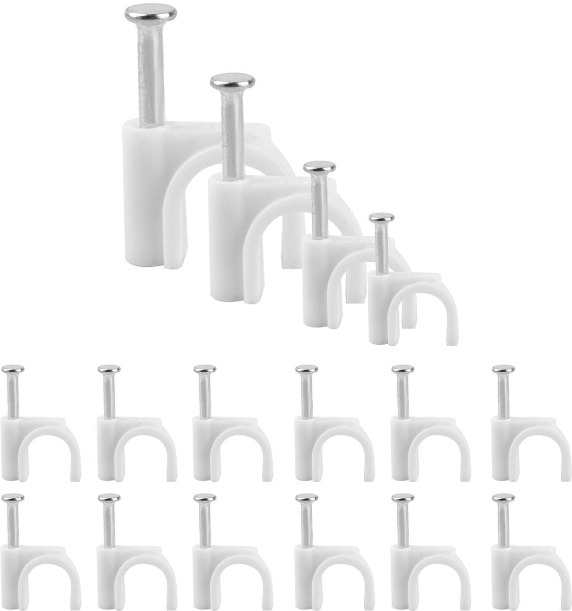 SnelShoppen - 400pcs Witte Kabelclips, Ronde Kabelclips met Stalen Spijkers, Kabelbeheer voor TV, Ethernet, 4mm 6mm 8mm 10mm, Duurzaam en Corrosiebest