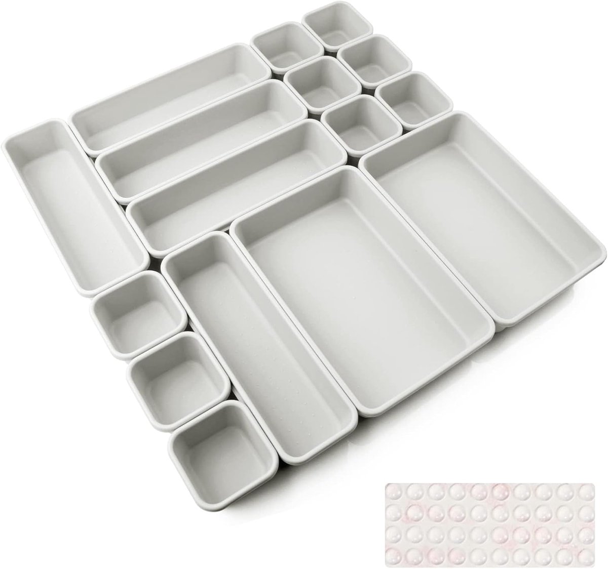 Thijox - Lade-inlays 16 stuks Scheidingssysteem Kruidenorganizer Lade Scheider Badkamer Organizer Dozen Set met Siliconen Anti-Slip Bal Lichtgrijs voo